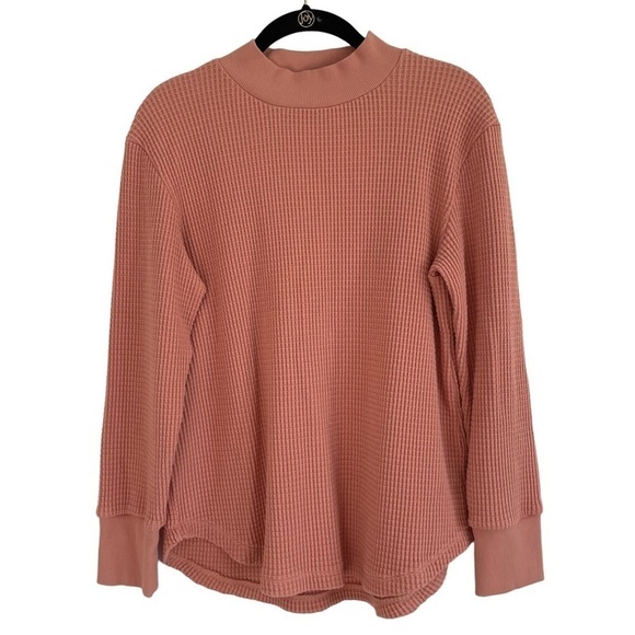 Madewell Mock Neck Waffle Knit T-shirt In Burnished Blush, Size S - Picture 2 of 7